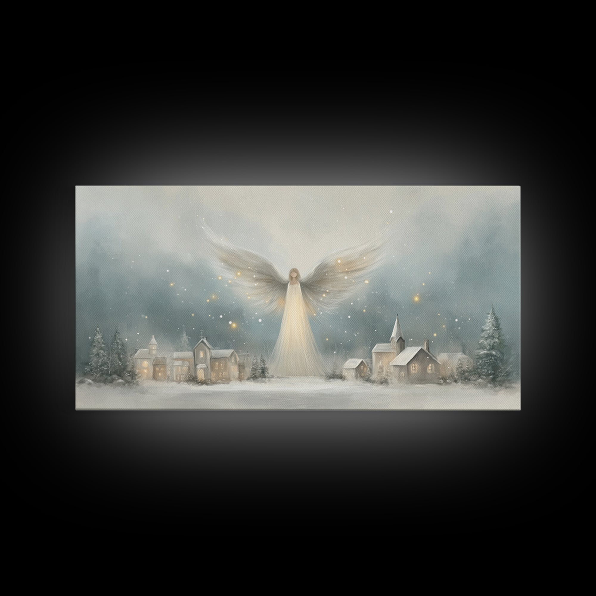 Heaven’s Guardian – Framed Canvas Print – Christian Christmas Art – Christmas Art Framed – Christian Art Canvas – Subtle Christian Painting