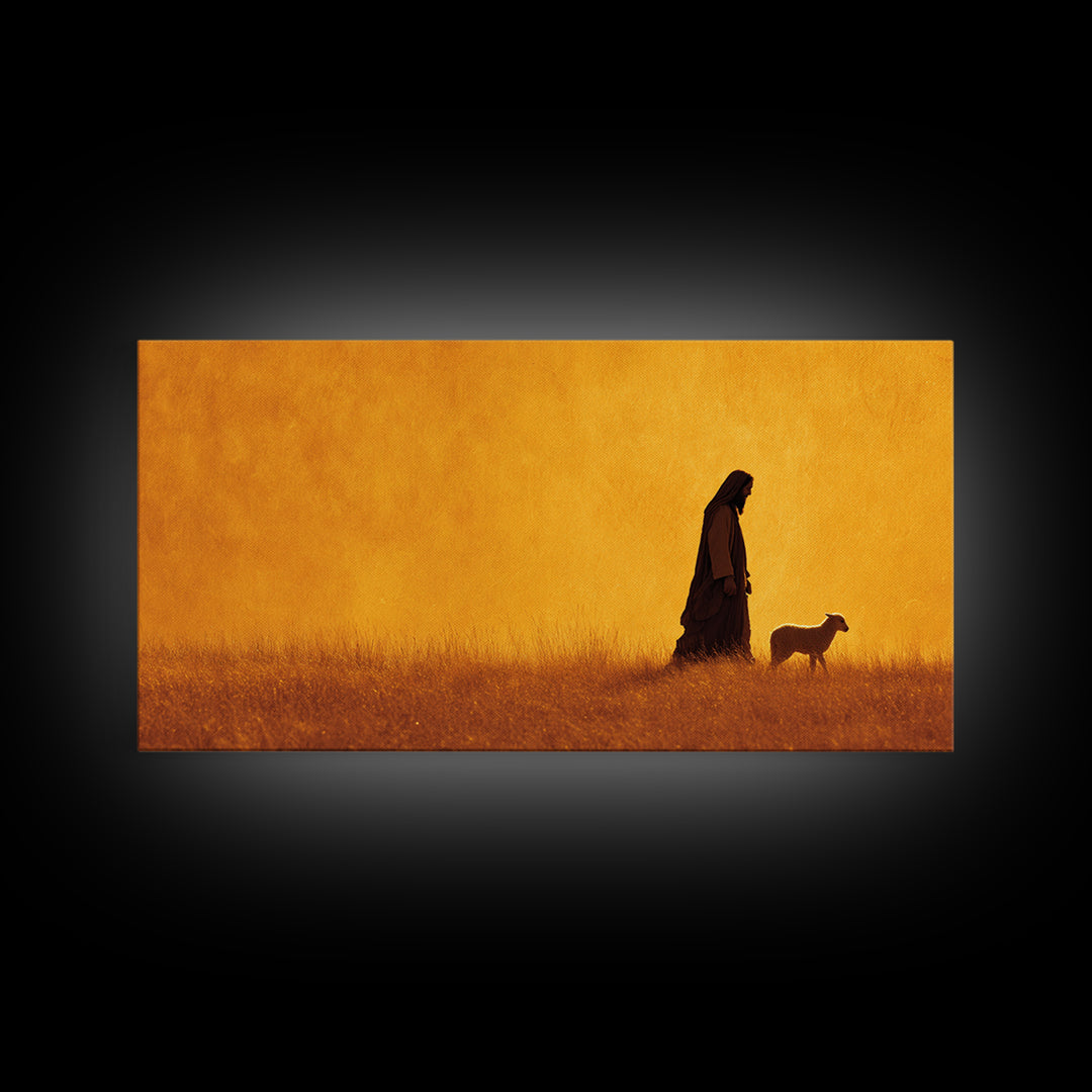 Golden Shepherd Light – Framed Canvas Print – Jesus Painting – Christian Wall Art – Christian Art Canvas – Modern Christian Art – Christian