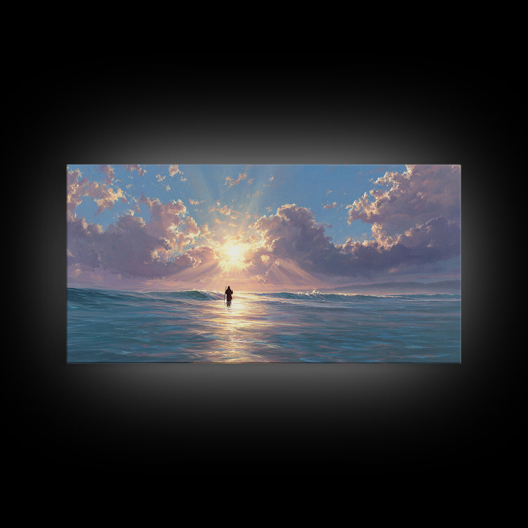 Light Upon The Waters – Framed Canvas Print – Jesus Painting – Christian Art Canvas – Christian Wall Art – Modern Christian Painting – Chri