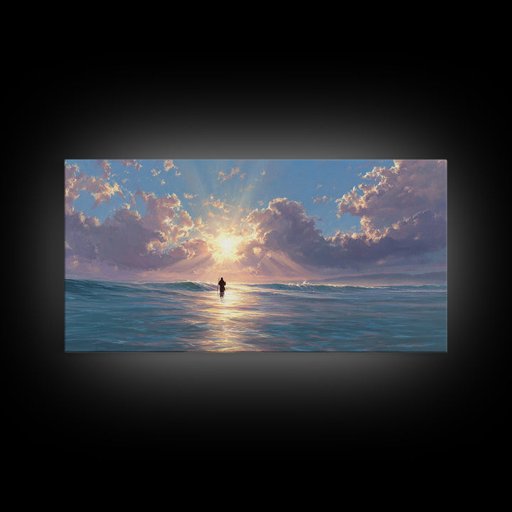 Light Upon The Waters – Framed Canvas Print – Jesus Painting – Christian Art Canvas – Christian Wall Art – Modern Christian Painting – Chri