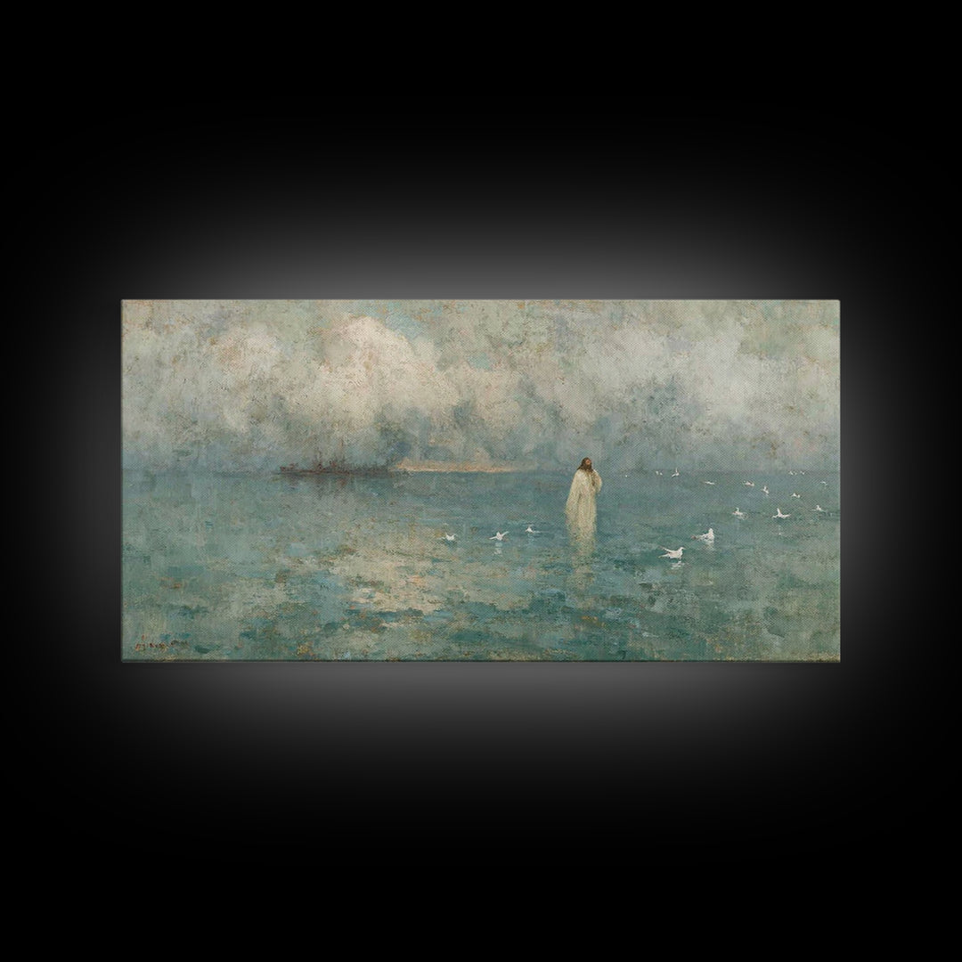 Sea Of Mercy – Framed Canvas Print – Christian Art Canvas – Jesus Painting – Modern Christian Art – Blue Christian Art – Christian Wall Art