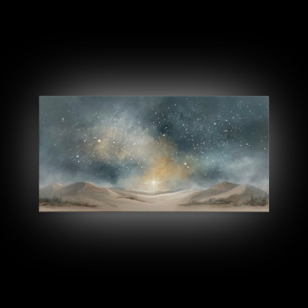 Heavenly Light, Framed Canvas Print, Christian Wall Art, Christmas Art, Christian Art Canvas, Jesus Painting, Christian Christmas Art