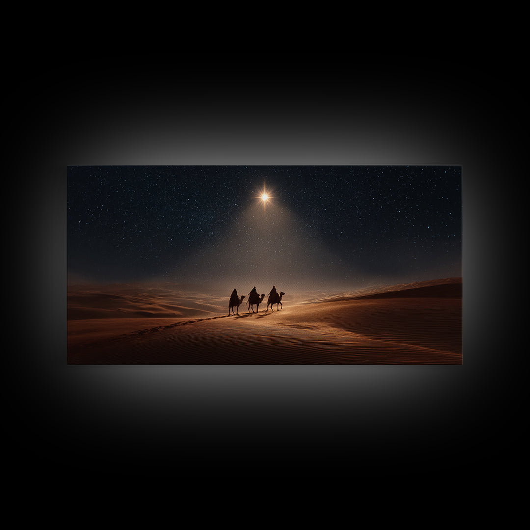 Desert Star Path, Framed Canvas Print, Christmas Art, Christian Art Canvas, Christian Christmas Art, Christian Wall Art, Jesus Painting
