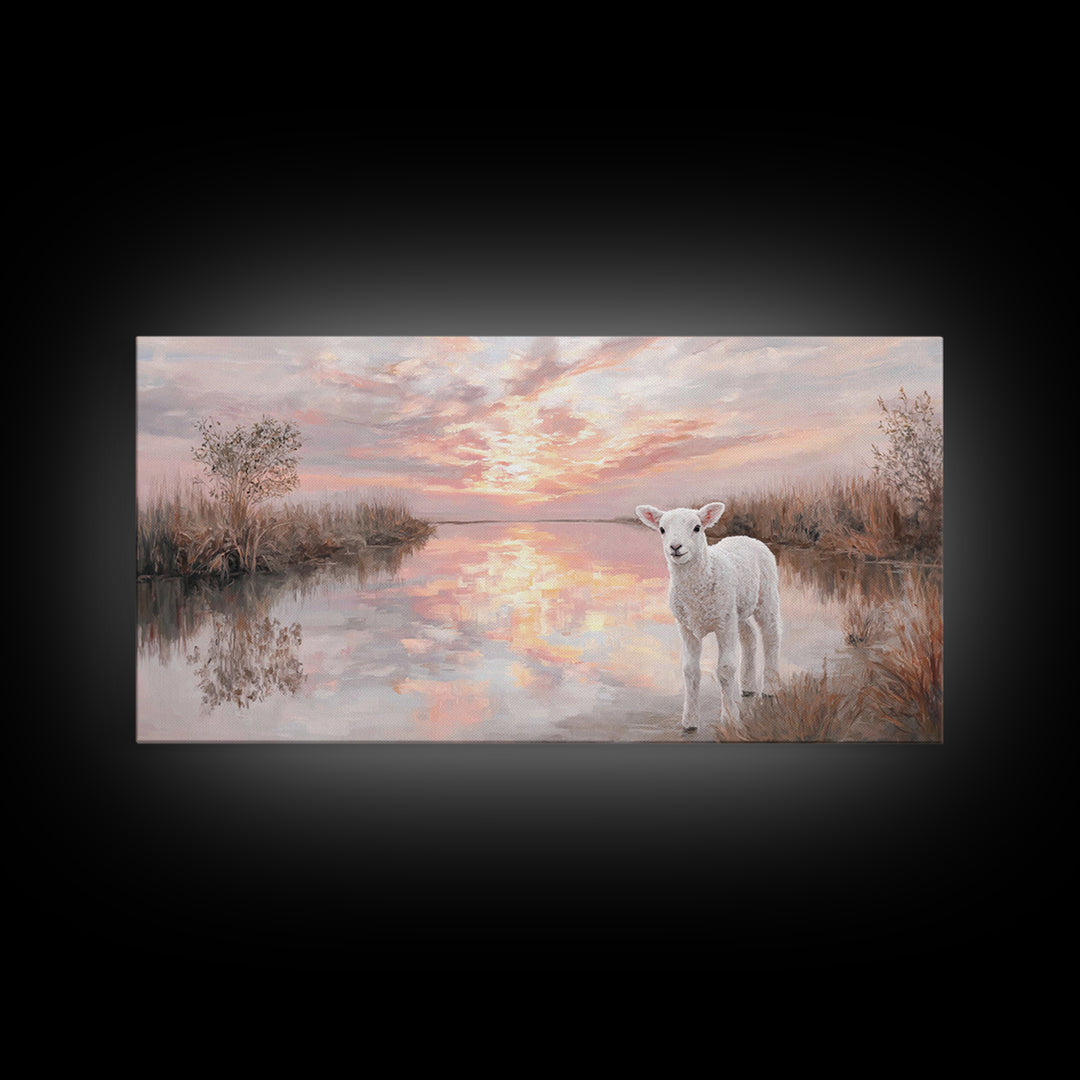 Pasture Light | Framed Canvas Print | Christian Art Canvas | Christian Painting | Christian Christmas Decor | Modern Christian Art | Christ