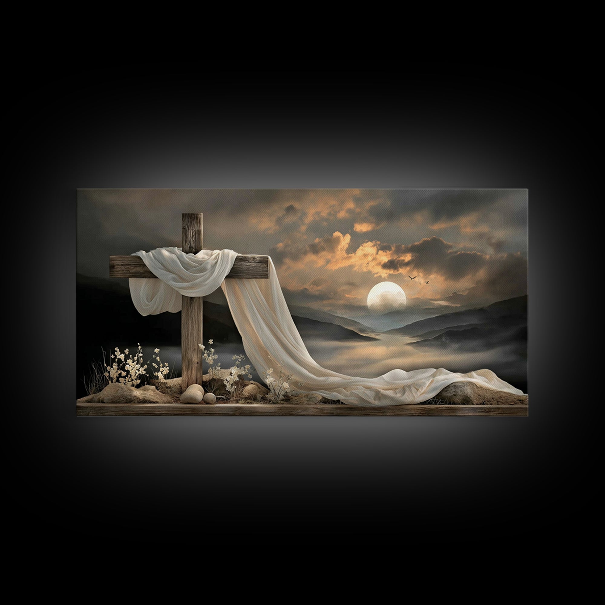 Cross At Sunset | Framed Canvas Print | Christian Art Canvas | Christian Christmas Art | Vintage Christian Art | Christian Wall Art | Chris