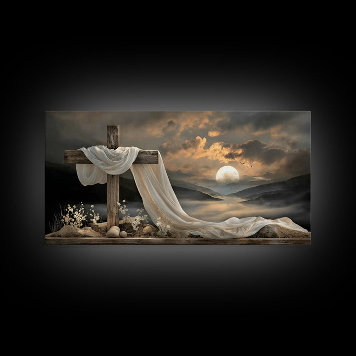 Cross At Sunset | Framed Canvas Print | Christian Art Canvas | Christian Christmas Art | Vintage Christian Art | Christian Wall Art | Chris