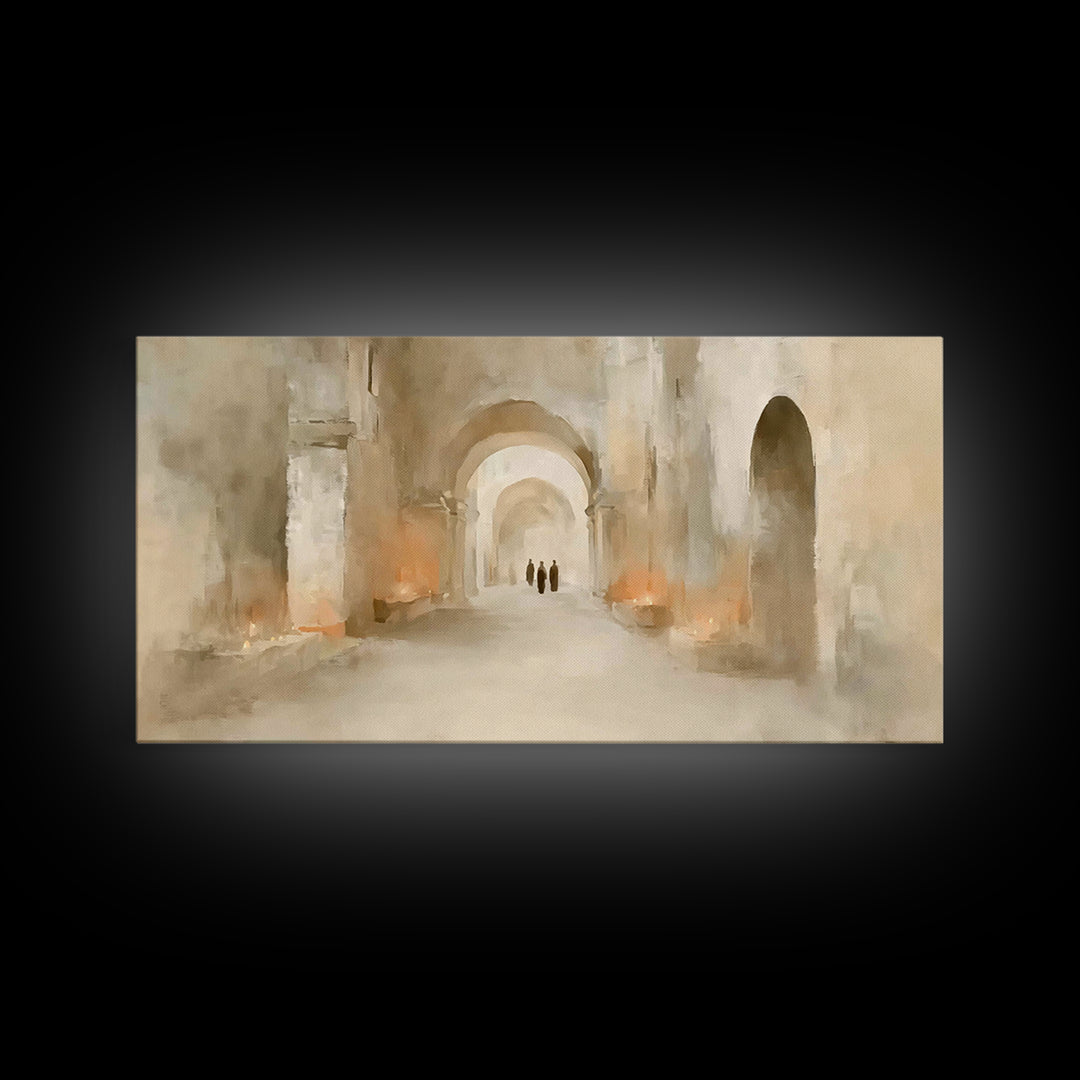 Quiet Cloister Path, Framed Canvas Print, Christian Art Canvas, Christian Wall Art, Minimalist Christian Art, Christian Painting, Christian