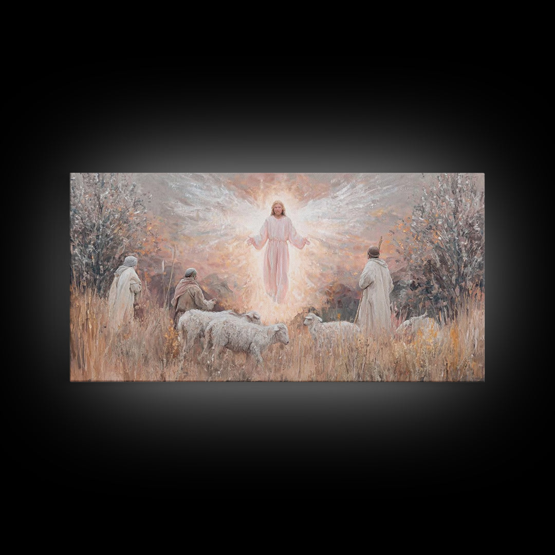 Angel Of Dawn, Framed Canvas Print, Christian Art Canvas, Christmas Wall Art, Jesus Painting, Christian Christmas Art, Christian Wall Art