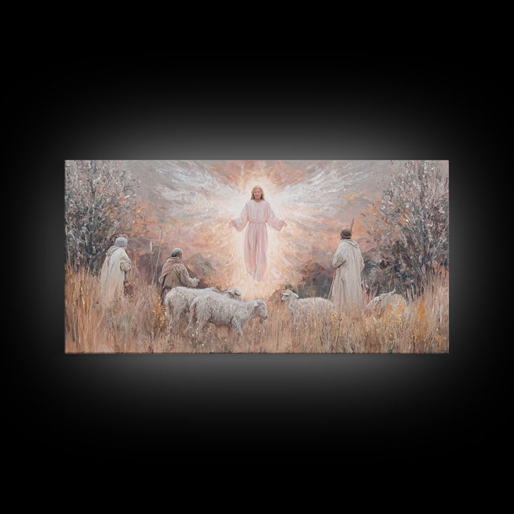 Angel Of Dawn, Framed Canvas Print, Christian Art Canvas, Christmas Wall Art, Jesus Painting, Christian Christmas Art, Christian Wall Art