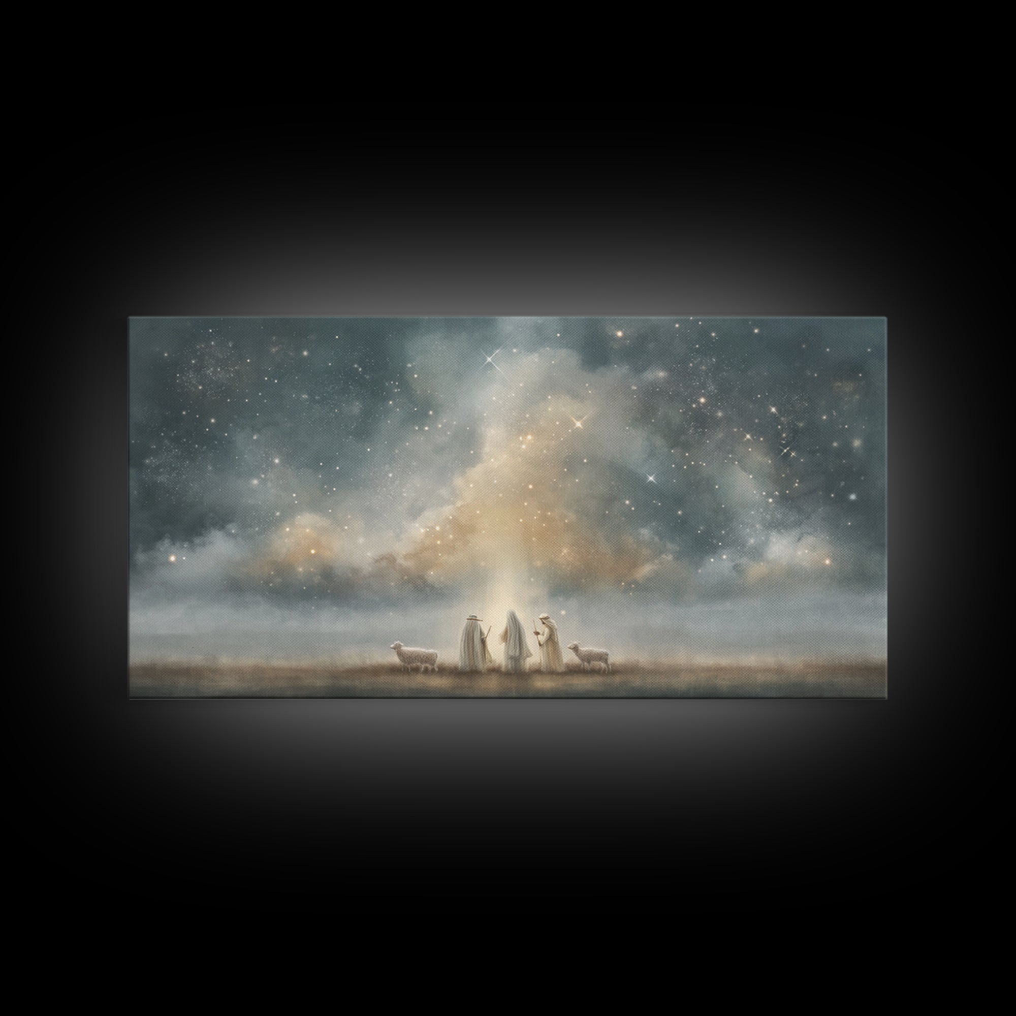 Starry Night Shepherds - Framed Canvas Print - Christian Wall Art - Christmas Art - Christian Art Canvas - Jesus Painting - Faith