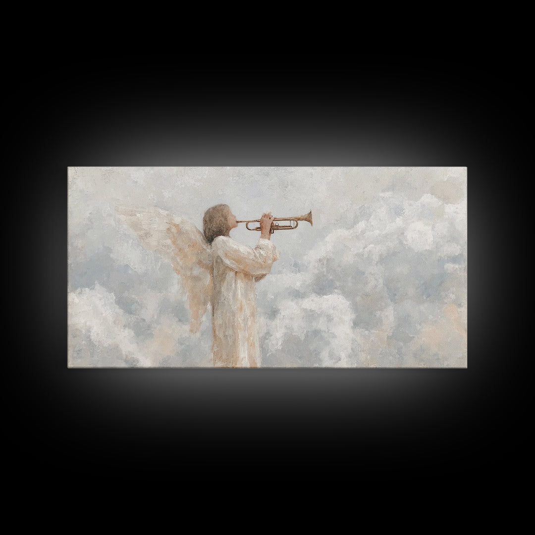 Soft Trumpet Grace, Framed Canvas Print, Christian Wall Art, Christian Christmas Art, Christian Art Canvas, Christmas Art, Christian Art
