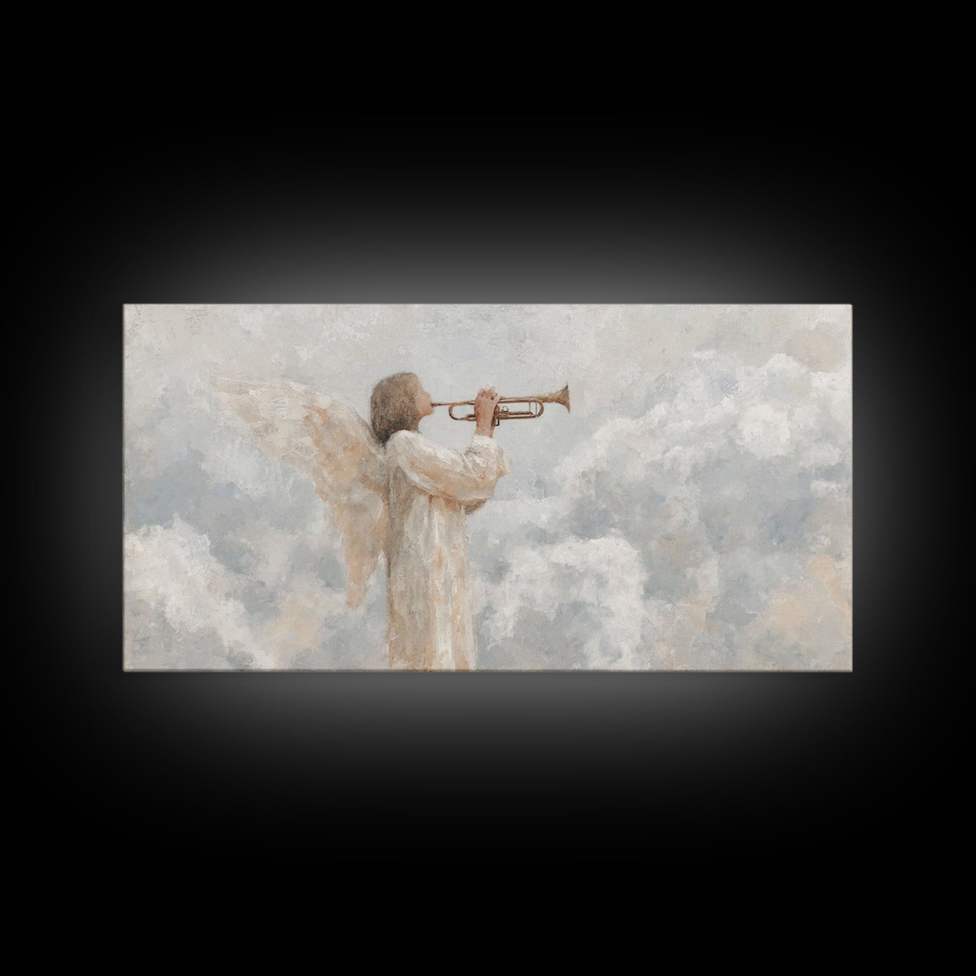 Soft Trumpet Grace, Framed Canvas Print, Christian Wall Art, Christian Christmas Art, Christian Art Canvas, Christmas Art, Christian Art