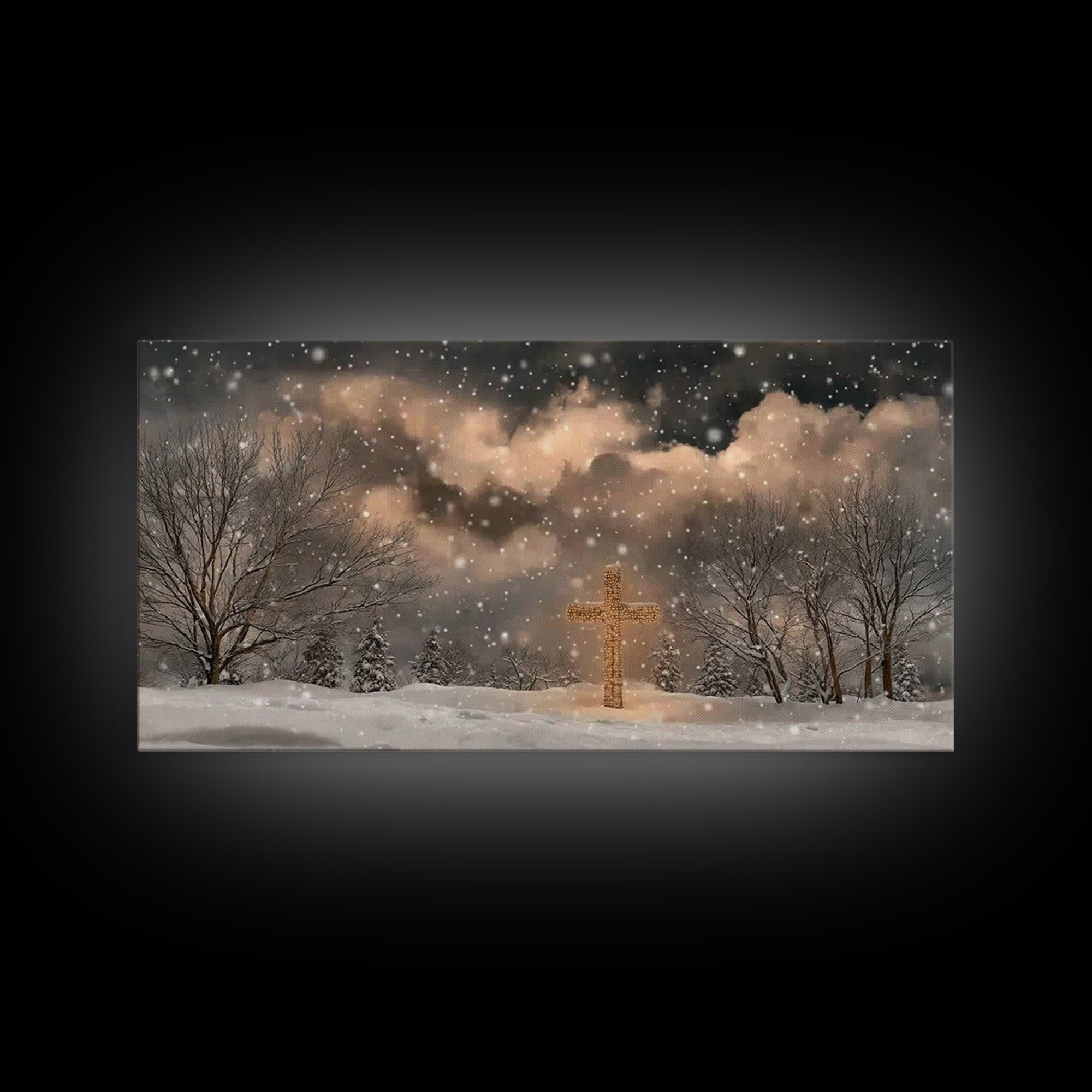Snowbound Grace – Framed Canvas Print – Christmas Wall Art – Christian Art Canvas – Moody Christmas Art – Christian Painting