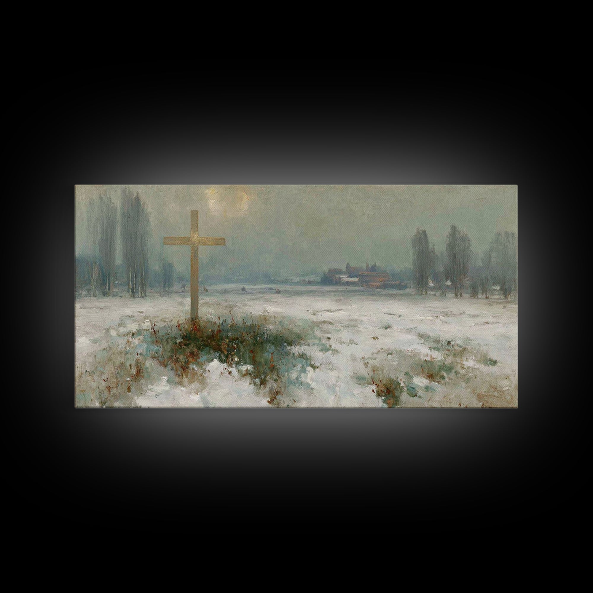 Silent Redemption – Framed Canvas Print – Christian Art Canvas – Vintage Christian Art – Christian Wall Art – Moody Christmas Art