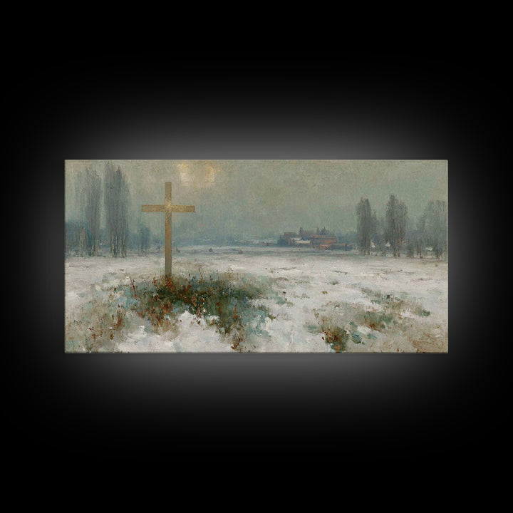 Silent Redemption – Framed Canvas Print – Christian Art Canvas – Vintage Christian Art – Christian Wall Art – Moody Christmas Art