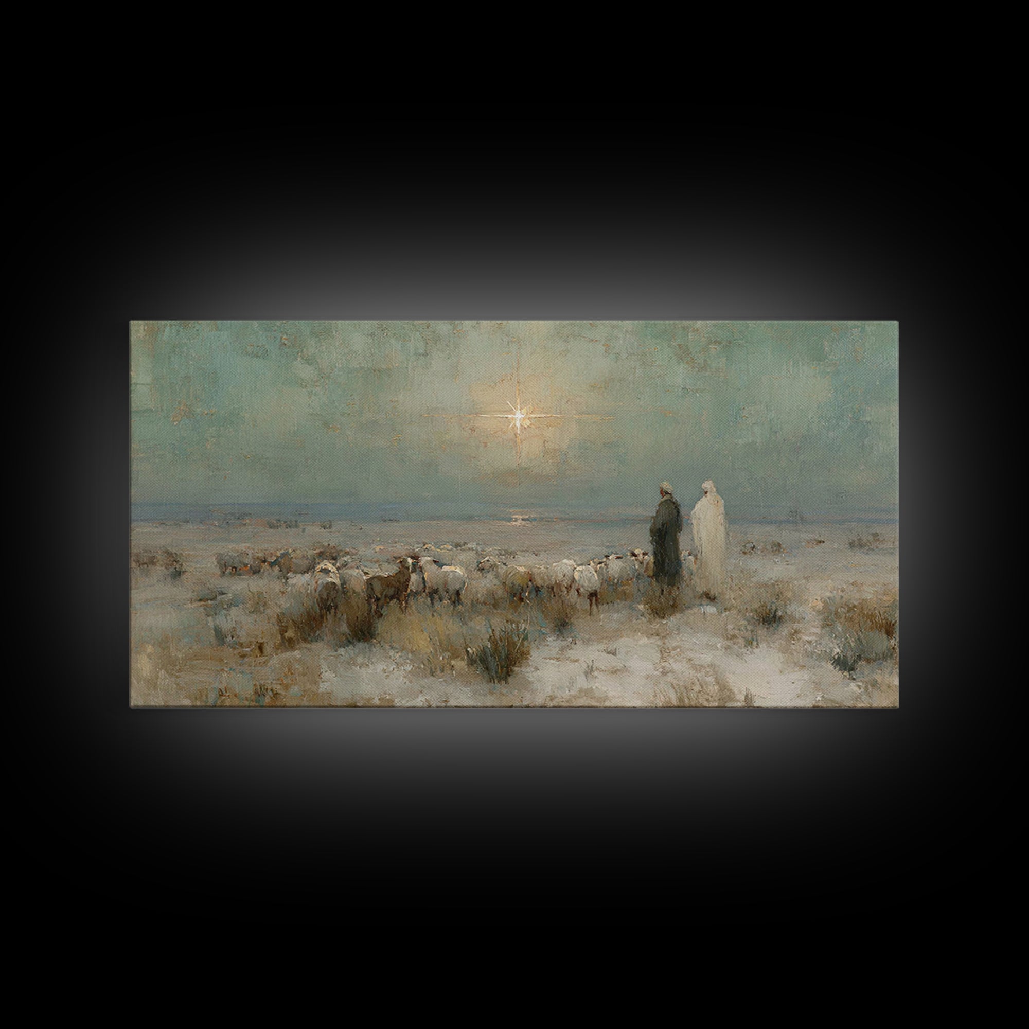 Shepherds And Glory , Framed Canvas Print, Christian Art Canvas, Christian Wall Art, Christian Christmas Art, Christmas Decor, Jesus Painti