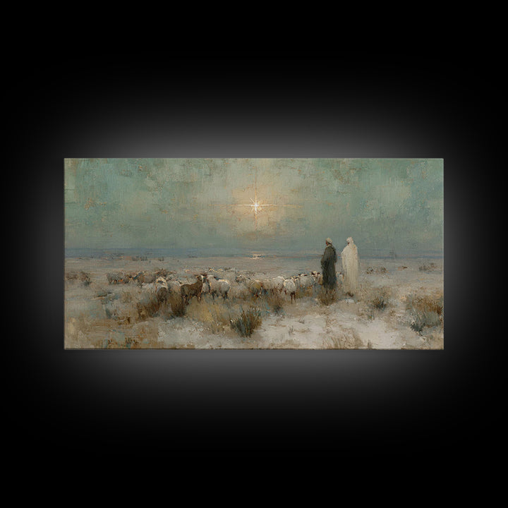 Shepherds And Glory , Framed Canvas Print, Christian Art Canvas, Christian Wall Art, Christian Christmas Art, Christmas Decor, Jesus Painti