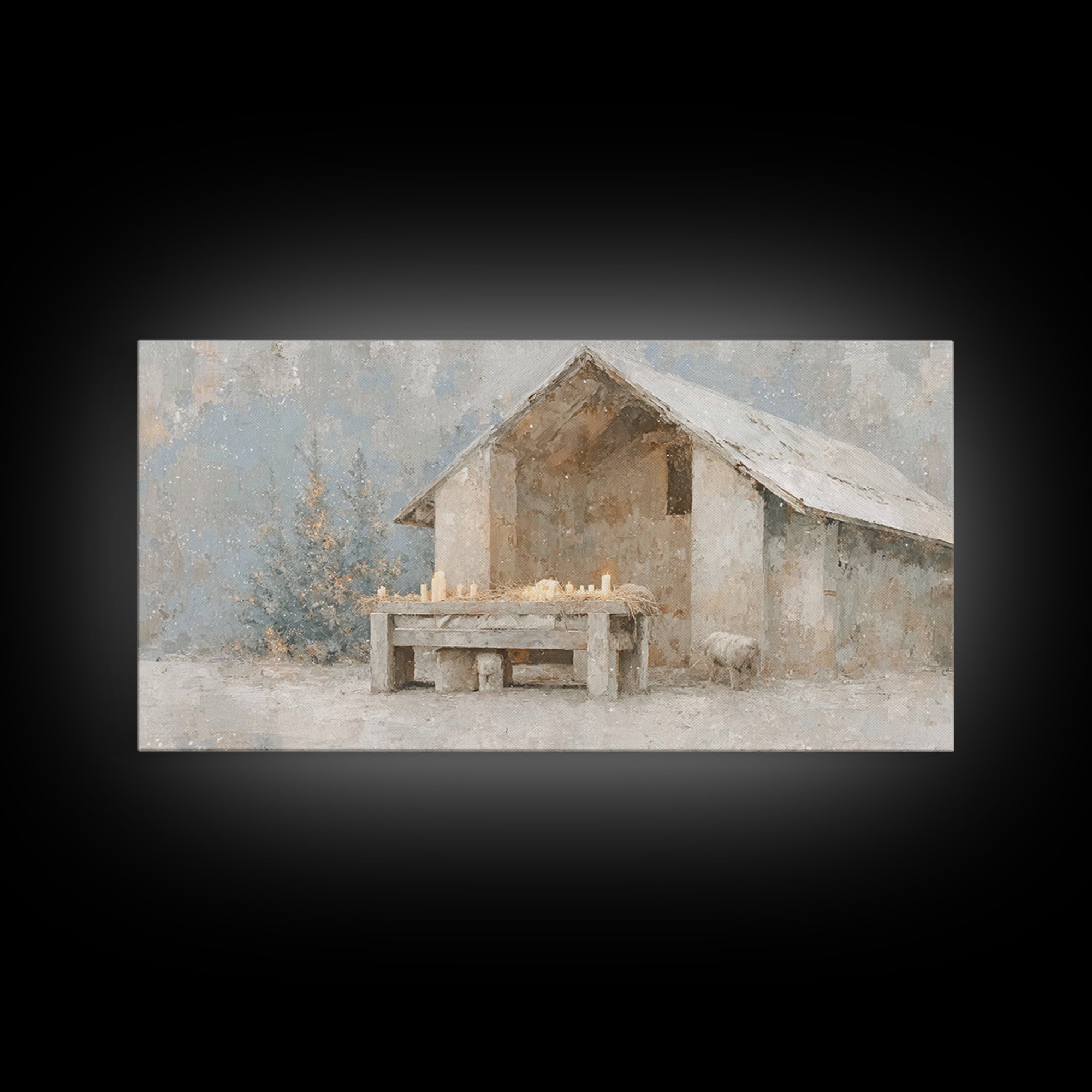 Silent Manger Light – Framed Canvas Print – Christian Wall Art – Christian Art Canvas – Christmas Art – Vintage Christmas Art – Christian D
