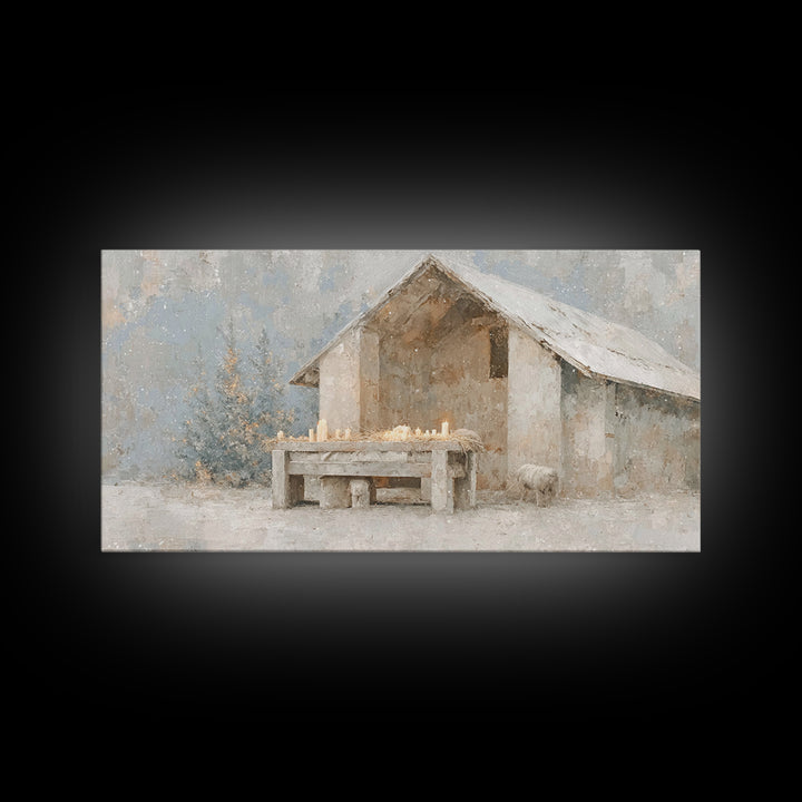 Silent Manger Light – Framed Canvas Print – Christian Wall Art – Christian Art Canvas – Christmas Art – Vintage Christmas Art – Christian D