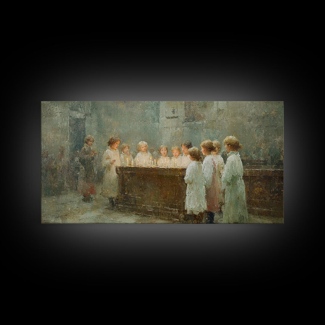 Little Lights Gathered – Framed Canvas Print – Christian Christmas Art – Christmas Wall Art – Christian Art Print – Vintage Christmas Art –