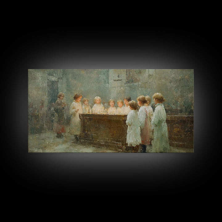 Little Lights Gathered – Framed Canvas Print – Christian Christmas Art – Christmas Wall Art – Christian Art Print – Vintage Christmas Art –