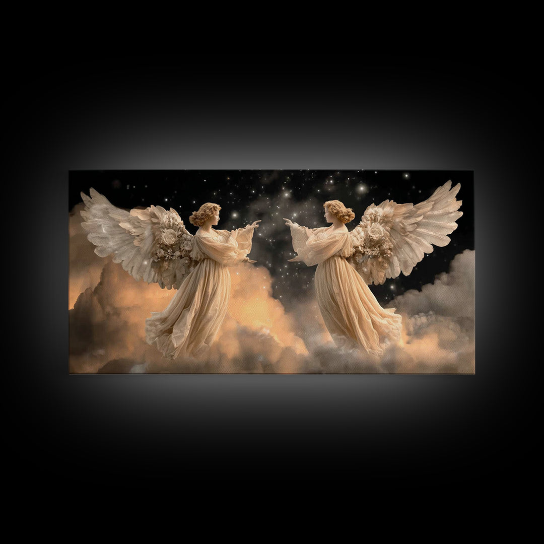 Starlit Guardians – Framed Canvas Print – Christian Art Painting – Christian Wall Art – Moody Christian Art – Christian Art Canvas – Christ