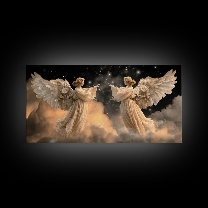 Starlit Guardians – Framed Canvas Print – Christian Art Painting – Christian Wall Art – Moody Christian Art – Christian Art Canvas – Christ
