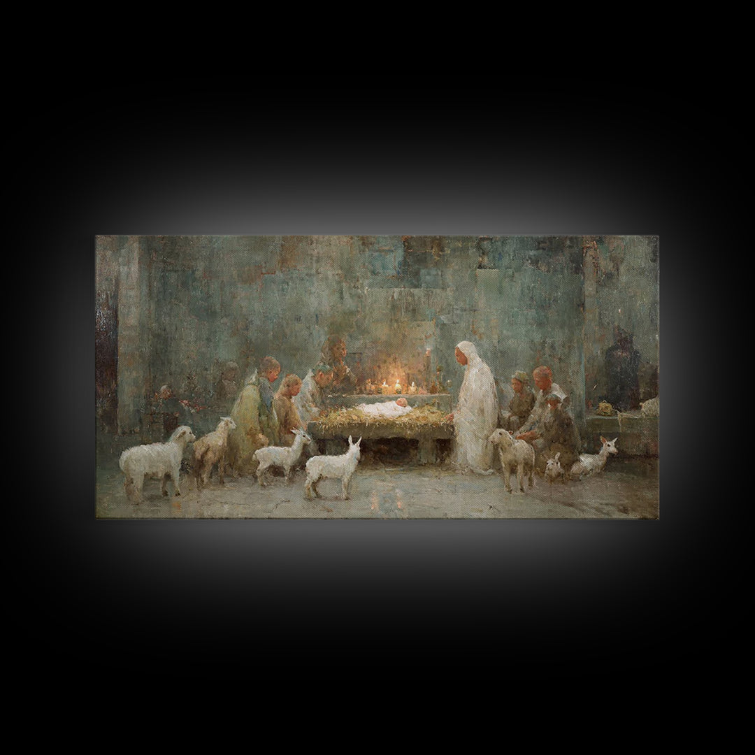 Shepherds At Dawn, Framed Canvas Print, Christian Wall Art, Christian Art Canvas, Jesus Painting, Christian Christmas Art, Christian Art