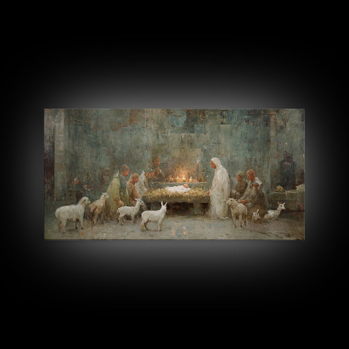 Shepherds At Dawn, Framed Canvas Print, Christian Wall Art, Christian Art Canvas, Jesus Painting, Christian Christmas Art, Christian Art