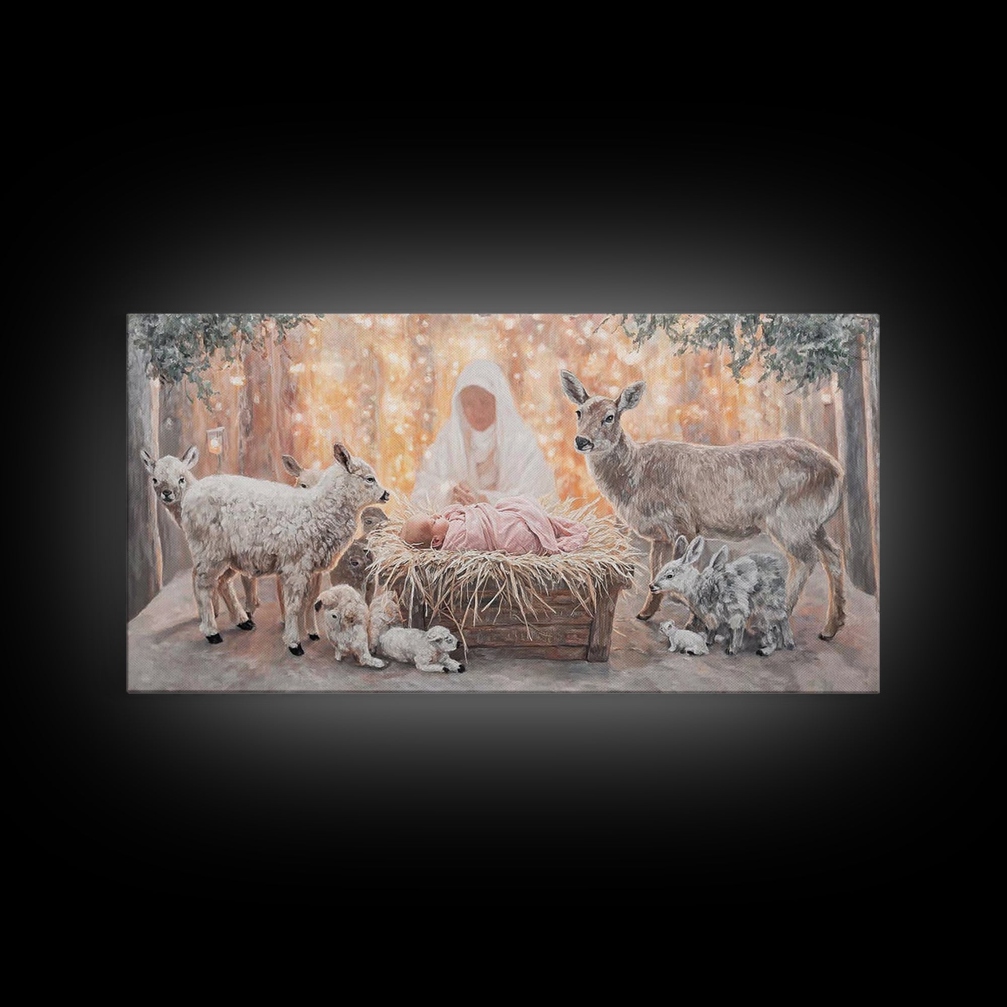 Forest Nativity Glow – Framed Canvas Print – Christian Wall Art – Christian Art Canvas – Christmas Art – Jesus Painting – Christian Art