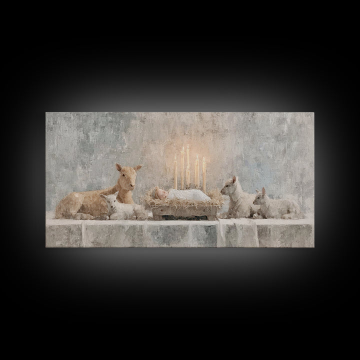 Heavenly Manger Light | Framed Canvas Print | Jesus Painting | Christian Art Canvas | Christian Christmas Art | Christian Wall Art