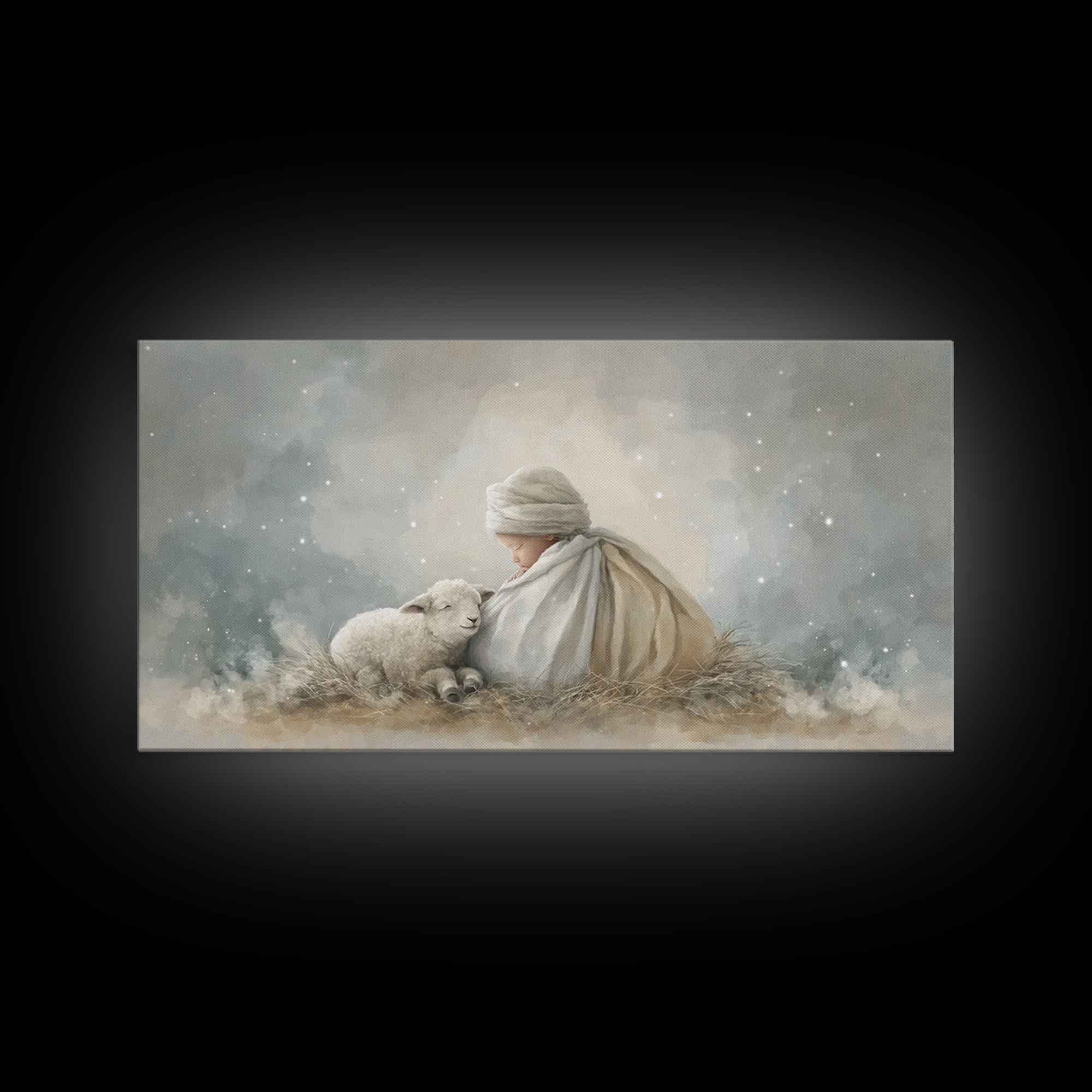 Blessed Night Watch, Framed Canvas Print, Christian Christmas Art, Christian Wall Art, Christian Art Canvas, Jesus Painting, Christmas Art