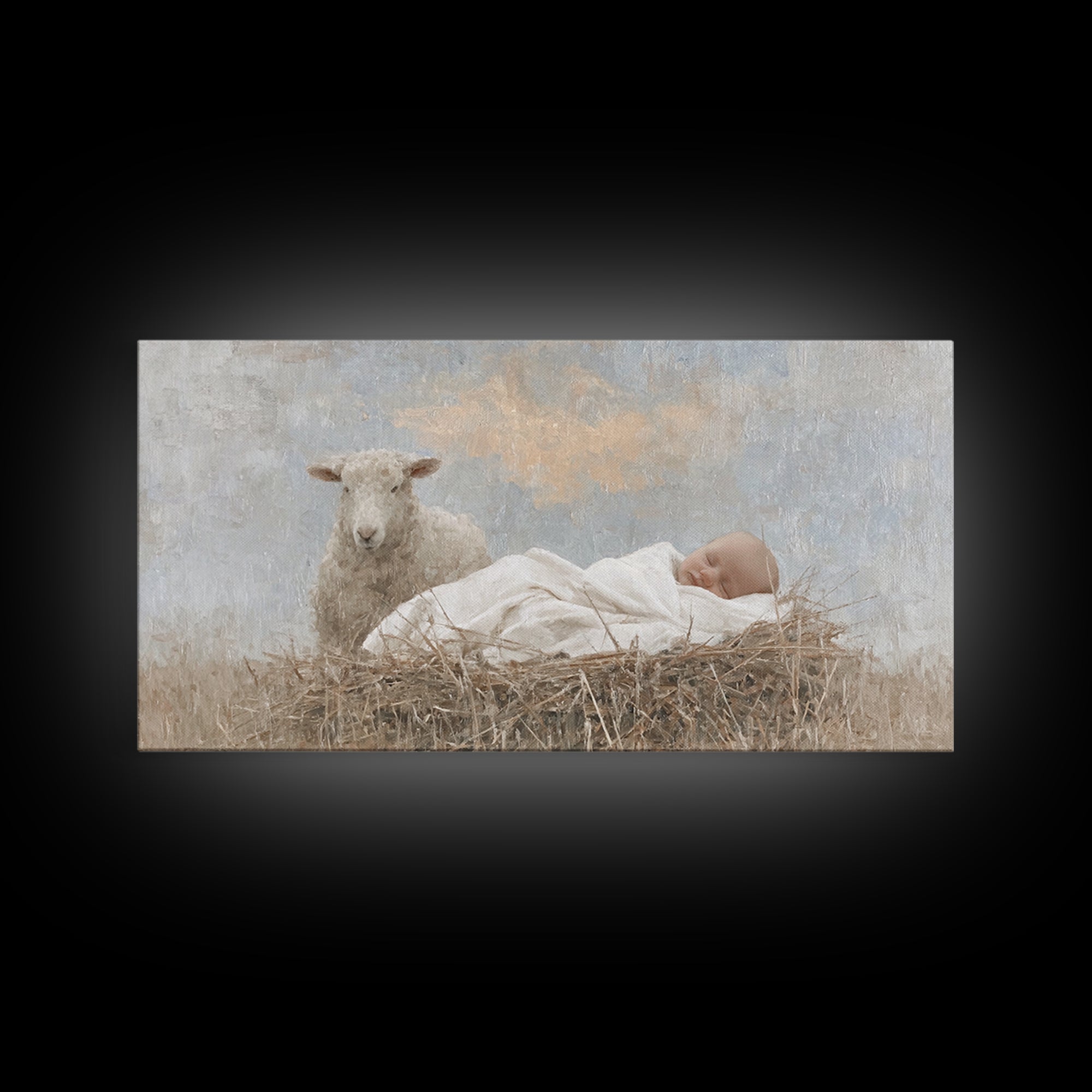 Little Lamb Grace – Framed Canvas Print – Christian Art Canvas – Jesus Painting – Christian Christmas Art – Christian Wall Art – Canvas