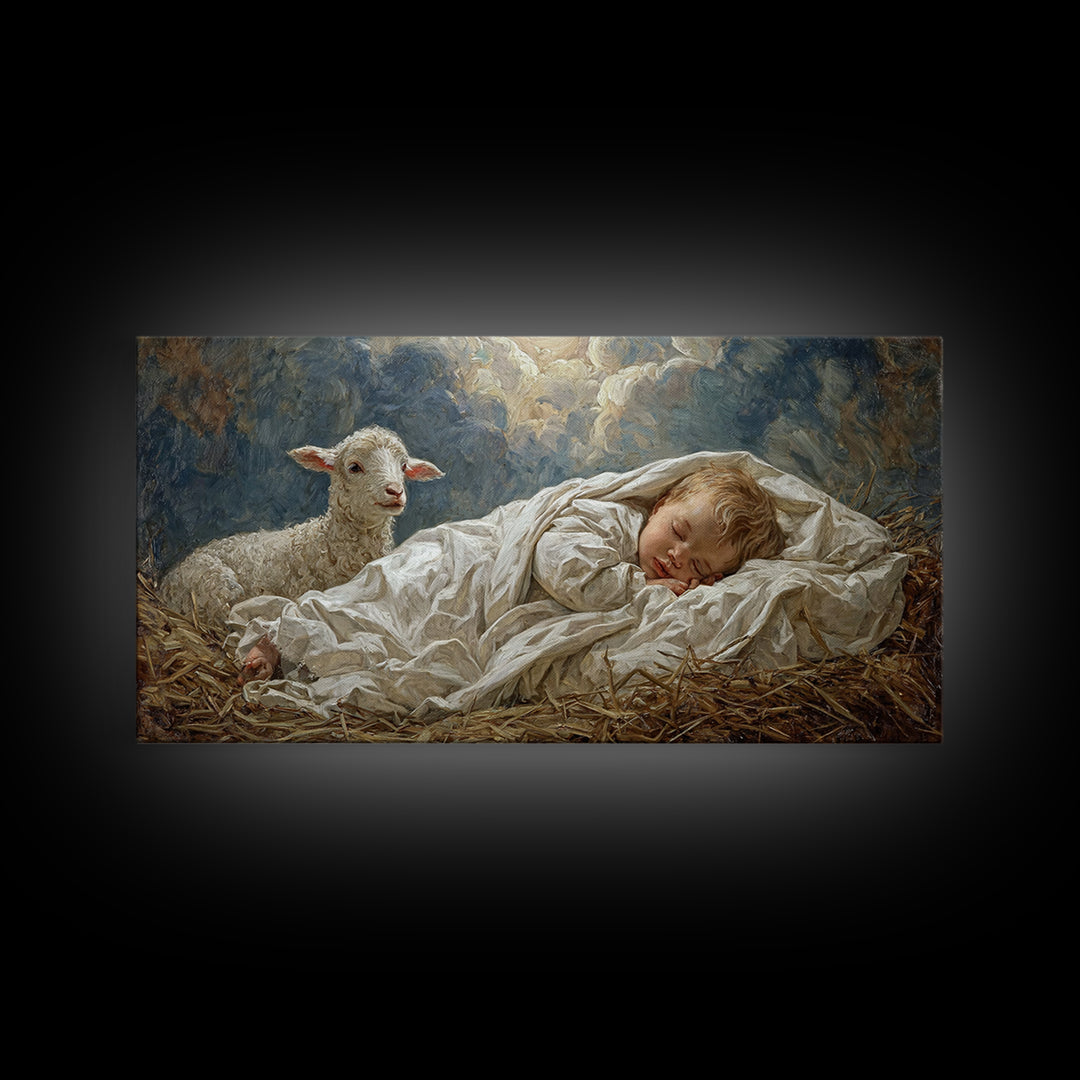 Peaceful Cradle Sky | Framed Canvas Print | Christian Wall Art | Jesus Painting | Christian Art Canvas | Christian Christmas Art