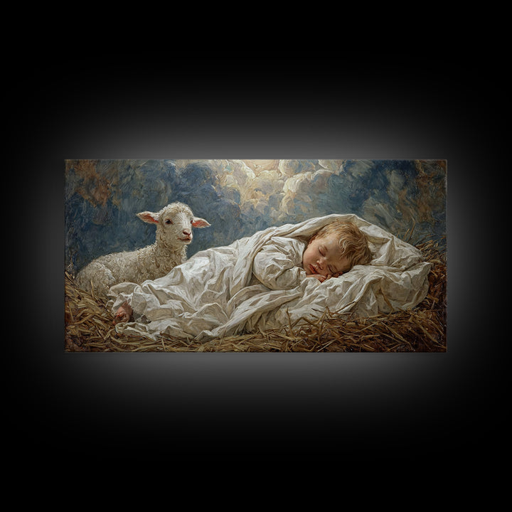 Peaceful Cradle Sky | Framed Canvas Print | Christian Wall Art | Jesus Painting | Christian Art Canvas | Christian Christmas Art