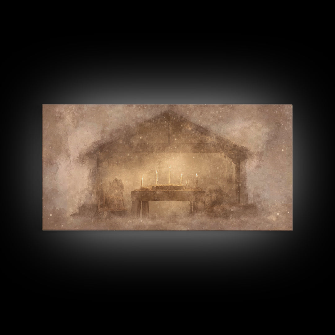 Bethlehem Shelter Calm – Framed Canvas Print – Christian Art Canvas – Christian Christmas Art – Christmas Wall Art – Christian Decor – Subt