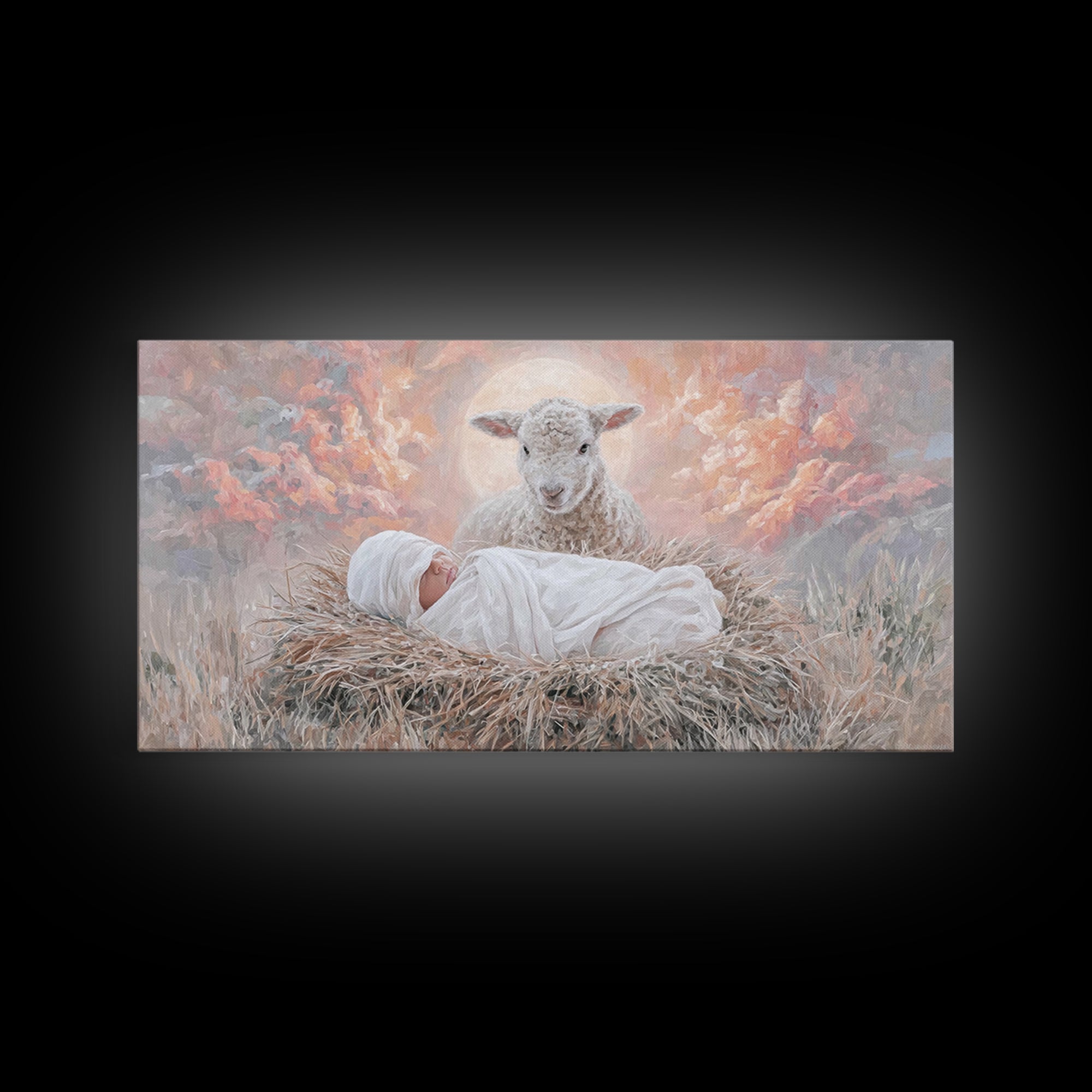 Holy Morning Light, Framed Canvas Print, Christian Art Canvas, Jesus Painting, Christian Wall Art, Christian Christmas Art, Christmas Art