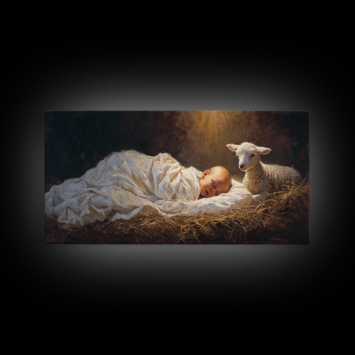 Silent Manger Light | Framed Canvas Print | Christian Art Canvas | Christmas Wall Art | Jesus Painting | Modern Christian Art | Christian G
