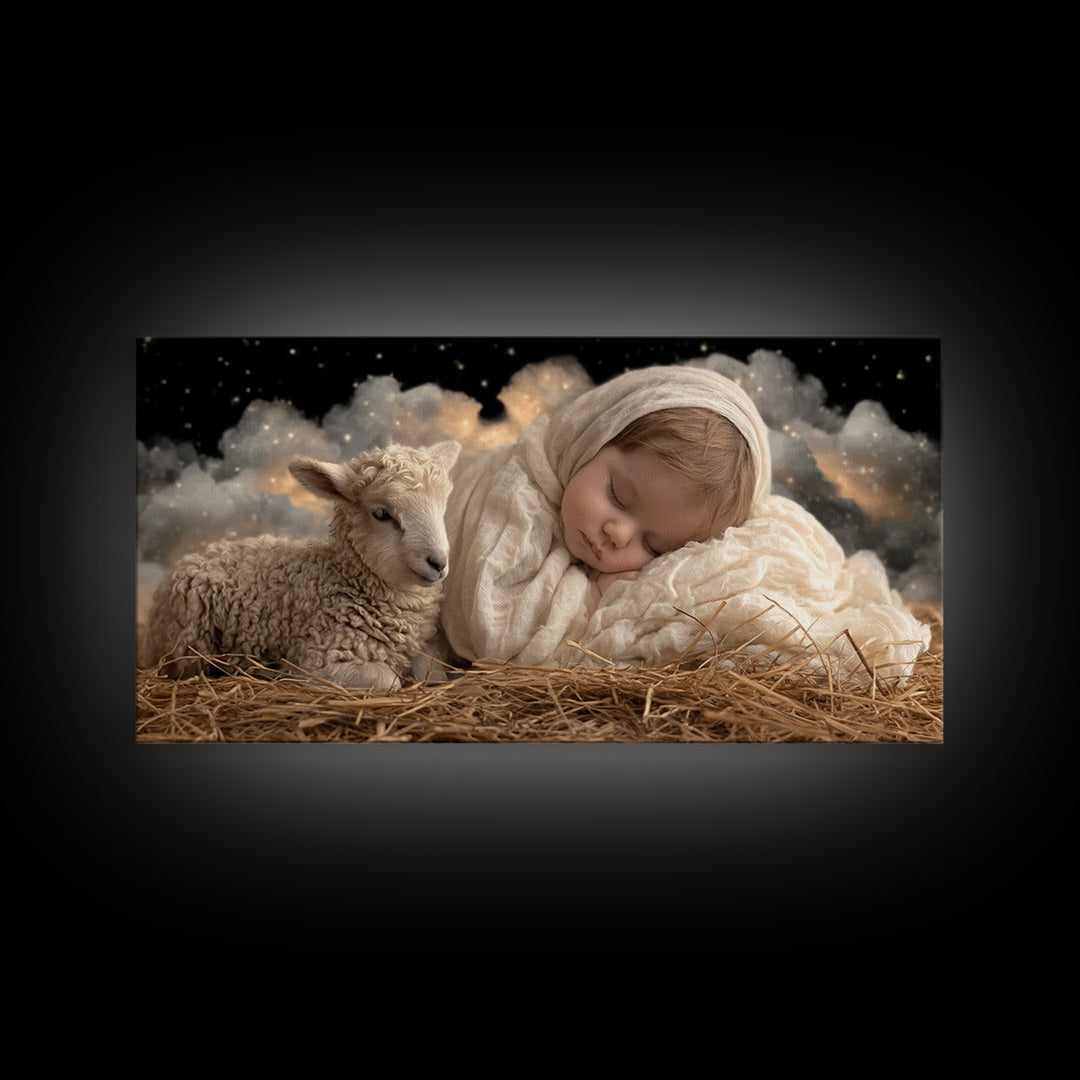 Starry Manger Grace | Framed Canvas Print | Christian Wall Art | Christian Art Canvas | Jesus Christmas Art | Christmas Art Work | Christia