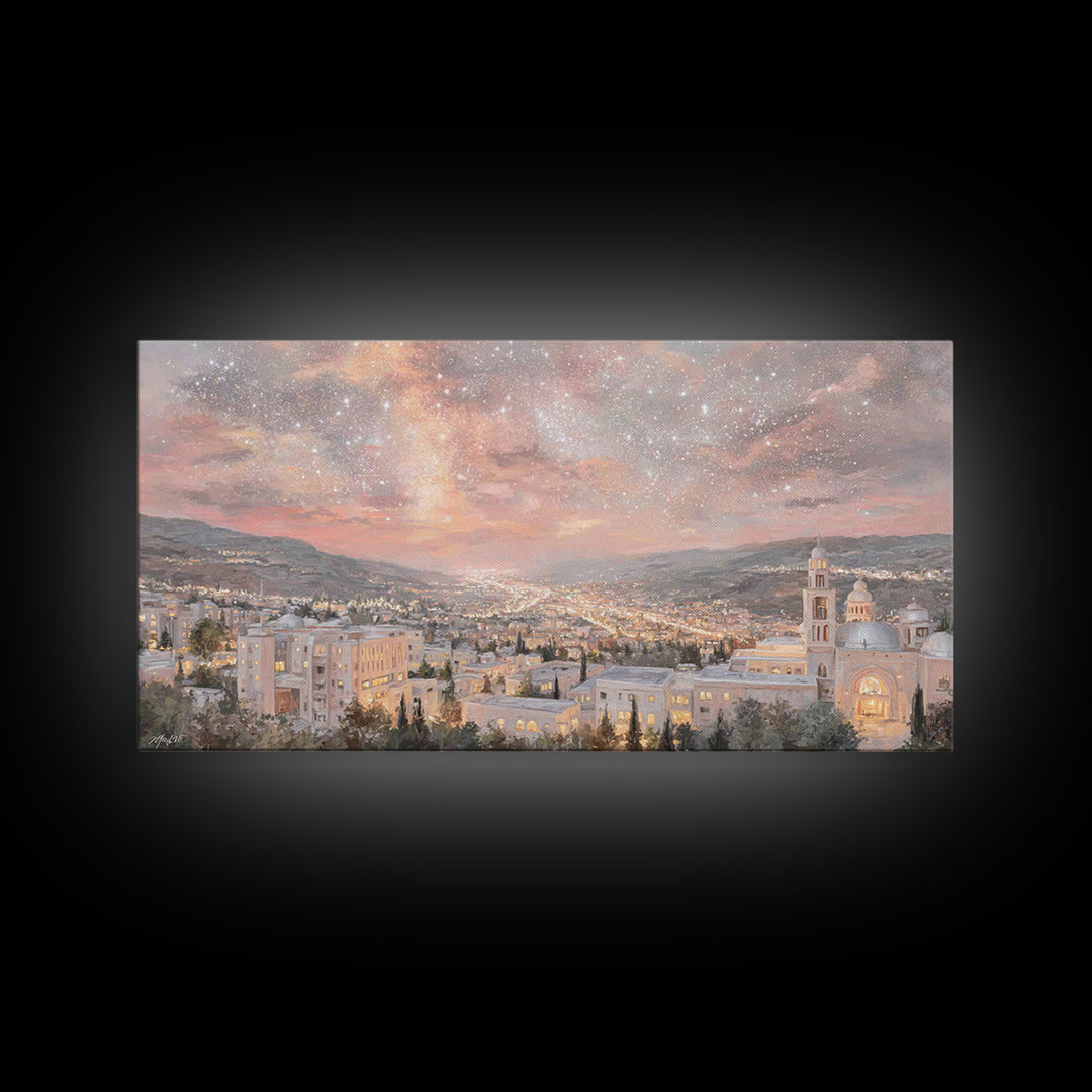 City of Promise, Framed Canvas Print, Christian Wall Art, Christian Art Canvas, Christmas Art Prints, Christian Christmas Decor, Modern Chr