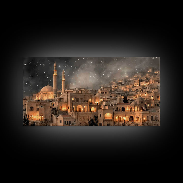 Holy Night Skyline | Framed Canvas Print | Christian Art Canvas | Christmas Wall Art | Christian Christmas Art | Vintage Christmas Art | Ch