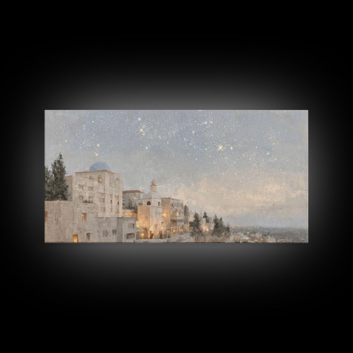 Dawn Over Bethlehem, Framed Canvas Print, Christian Wall Art, Christian Christmas Art, Christian Art Canvas, Christmas Wall Art, Modern Chr