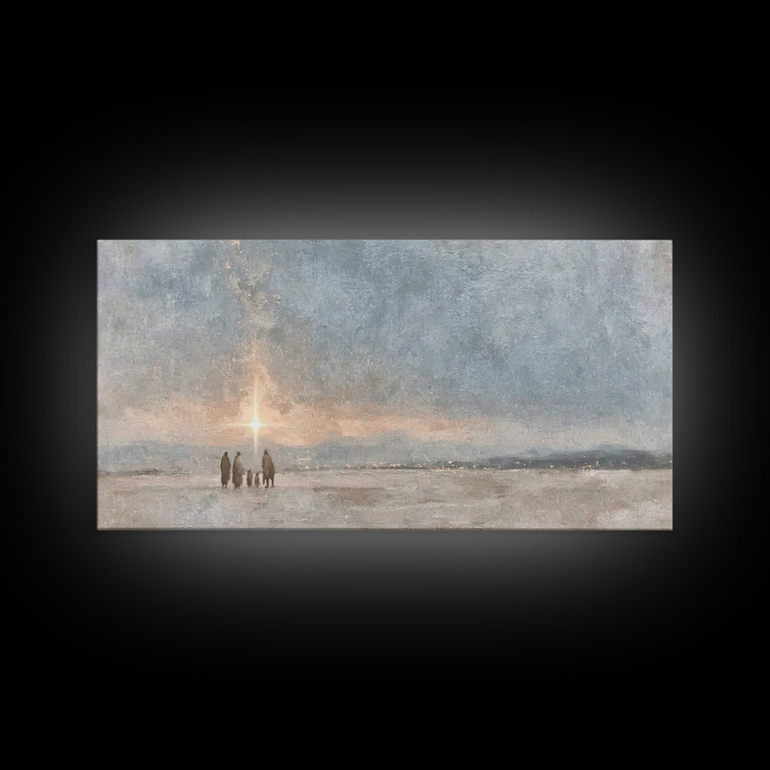 Starlit Pilgrimage | Framed Canvas Print | Christmas Art Prints | Christian Wall Art | Christian Art Canvas | Moody Christmas Art | Christi