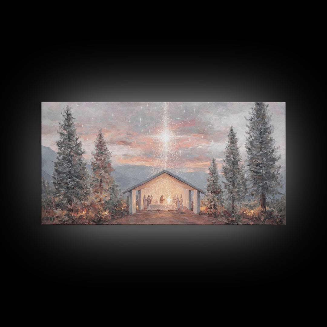 Nativity Light Rising – Framed Canvas Print – Christian Christmas Art – Christmas Wall Art – Christian Art Canvas – Christian Paintings – F