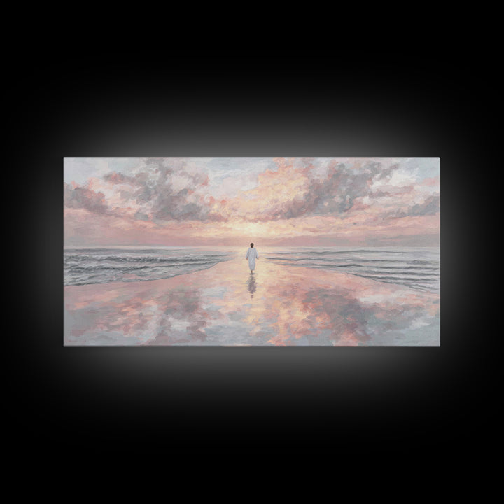 Heavenly Shore – Framed Canvas Print – Christian Wall Art – Large Jesus Painting – Christian Art Painting – Modern Christian Art – Christia