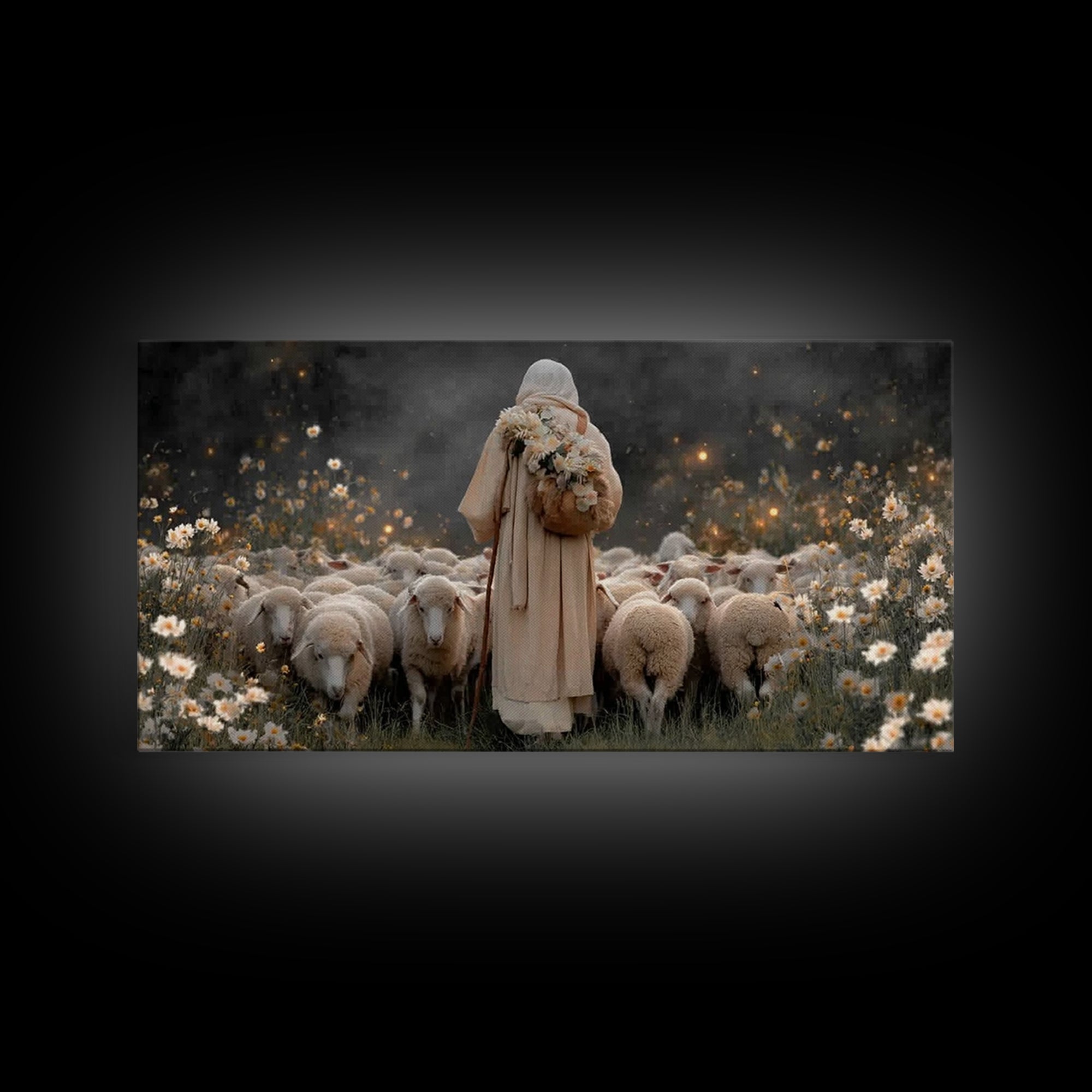 Floral Shepherd Grace – Framed Canvas Print – Christian Art Canvas – Jesus Painting – Christian Wall Art – Christian Art Gift – Christian C