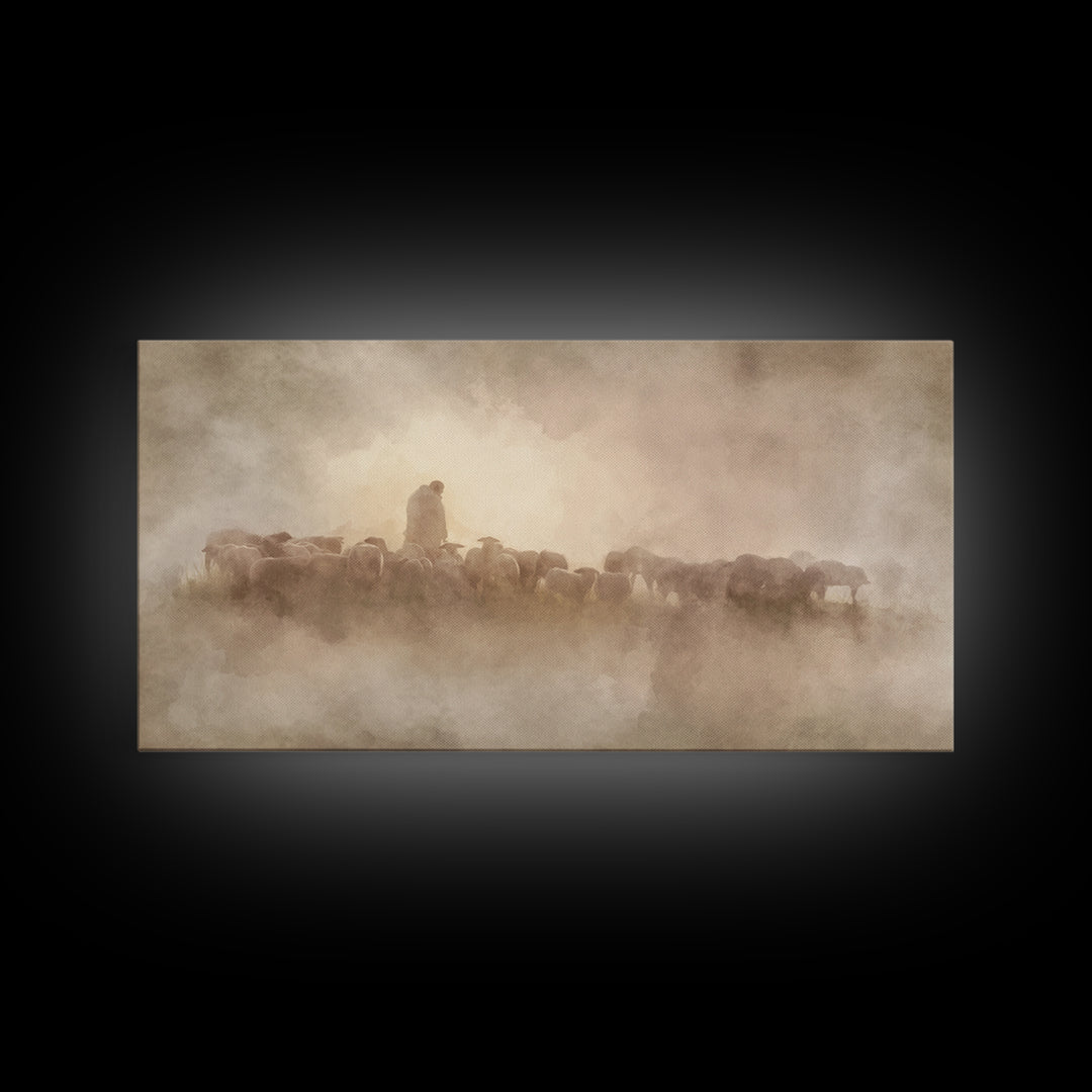 Shepherds Of Dawn - Framed Canvas Print - Christian Wall Art - Christian Art Canvas - Jesus Painting - Pastoral Scenery - Christian Gift