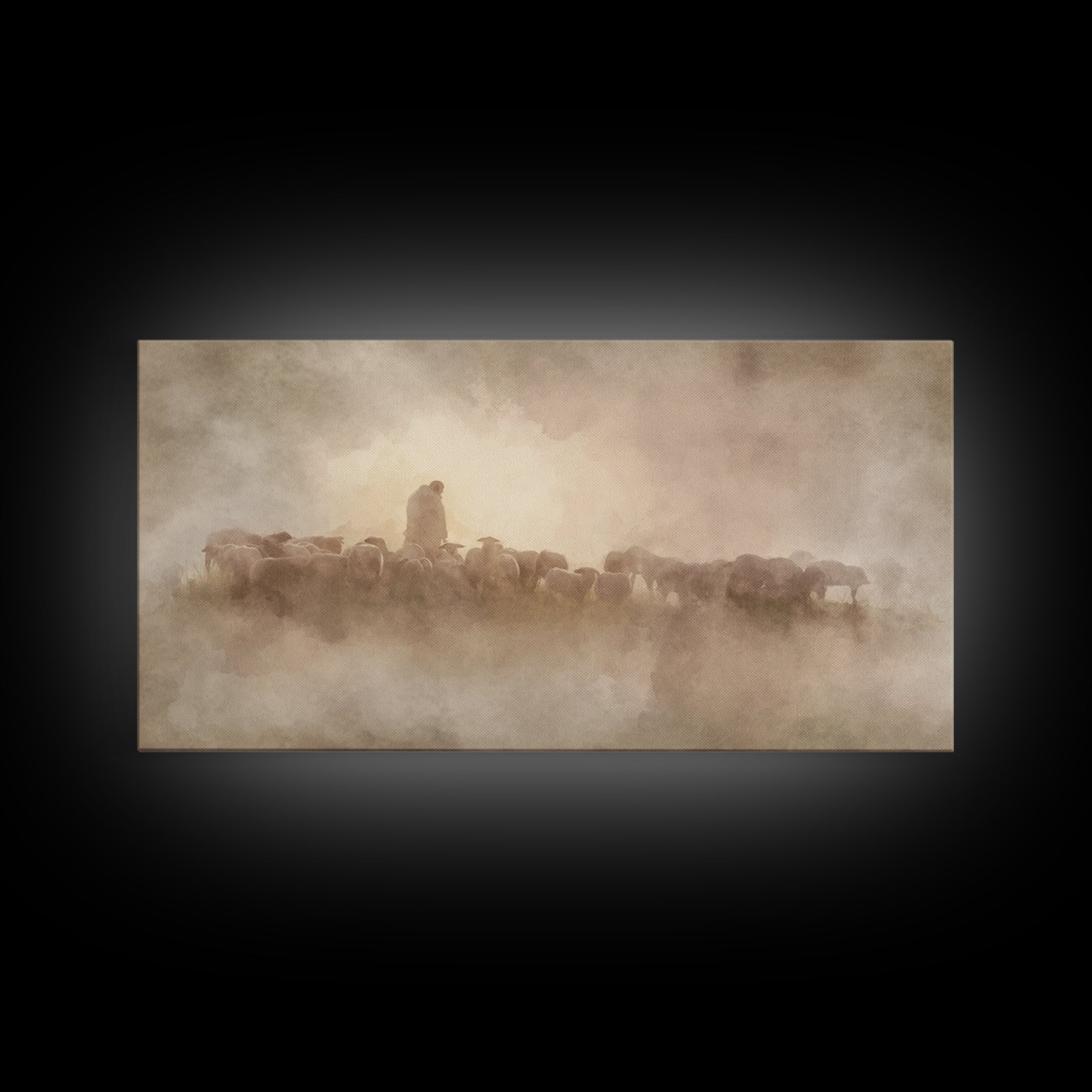 Shepherds Of Dawn - Framed Canvas Print - Christian Wall Art - Christian Art Canvas - Jesus Painting - Pastoral Scenery - Christian Gift