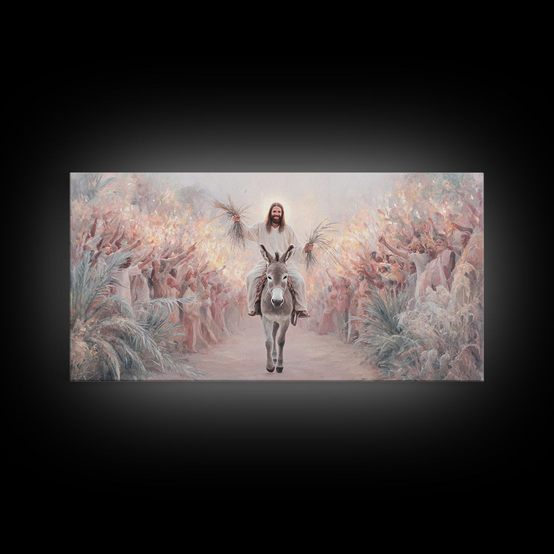 Palm Procession Joy, Framed Canvas Print, Christian Wall Art, Christian Art Canvas, Christian Gift, Christmas Art, Jesus Painting