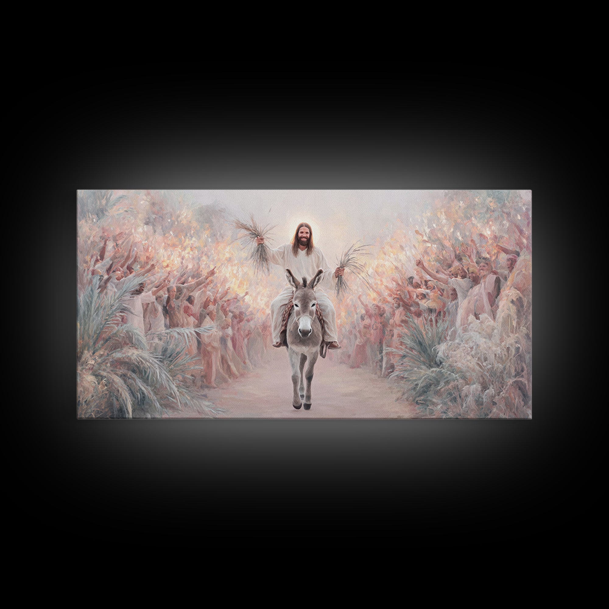 Palm Procession Joy, Framed Canvas Print, Christian Wall Art, Christian Art Canvas, Christian Gift, Christmas Art, Jesus Painting
